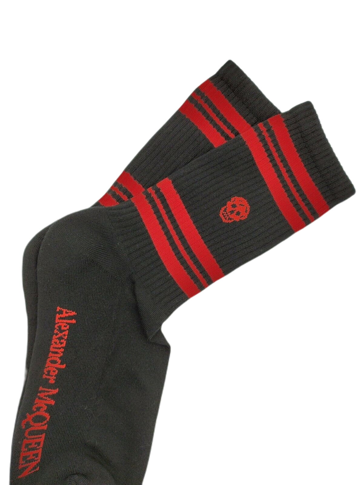Alexander McQueen Women's Black Mid-Calf Stripe Skull Sport Socks L