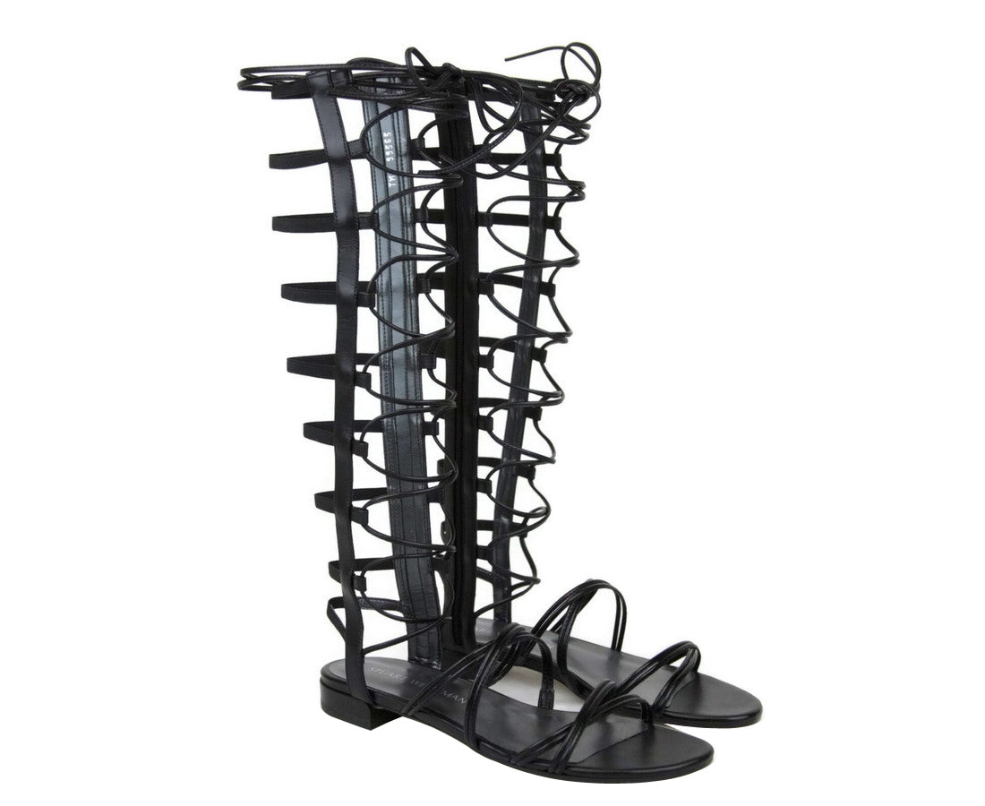 Stuart Weitzman Women's Sparta Black Leather Gladiator Boots