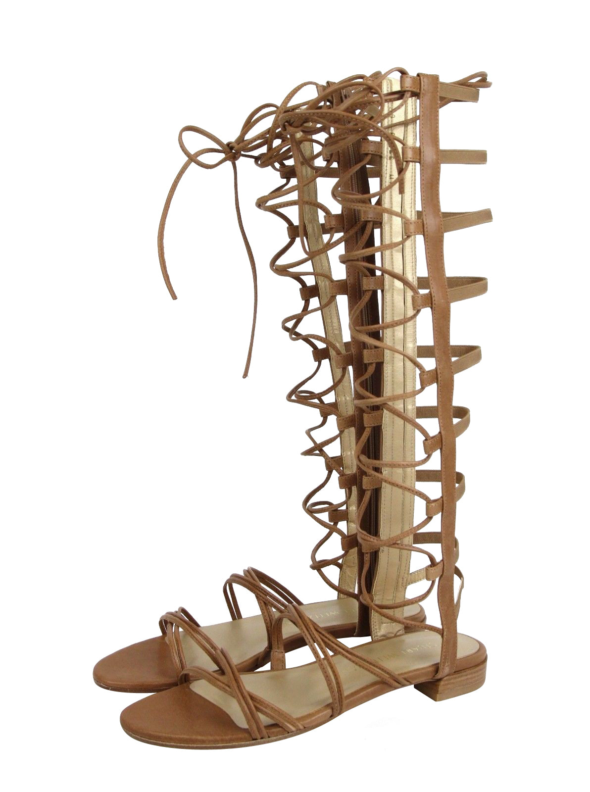 Stuart Weitzman Women's Brown Camel Nappa Leather Sparta Gladiator Boots