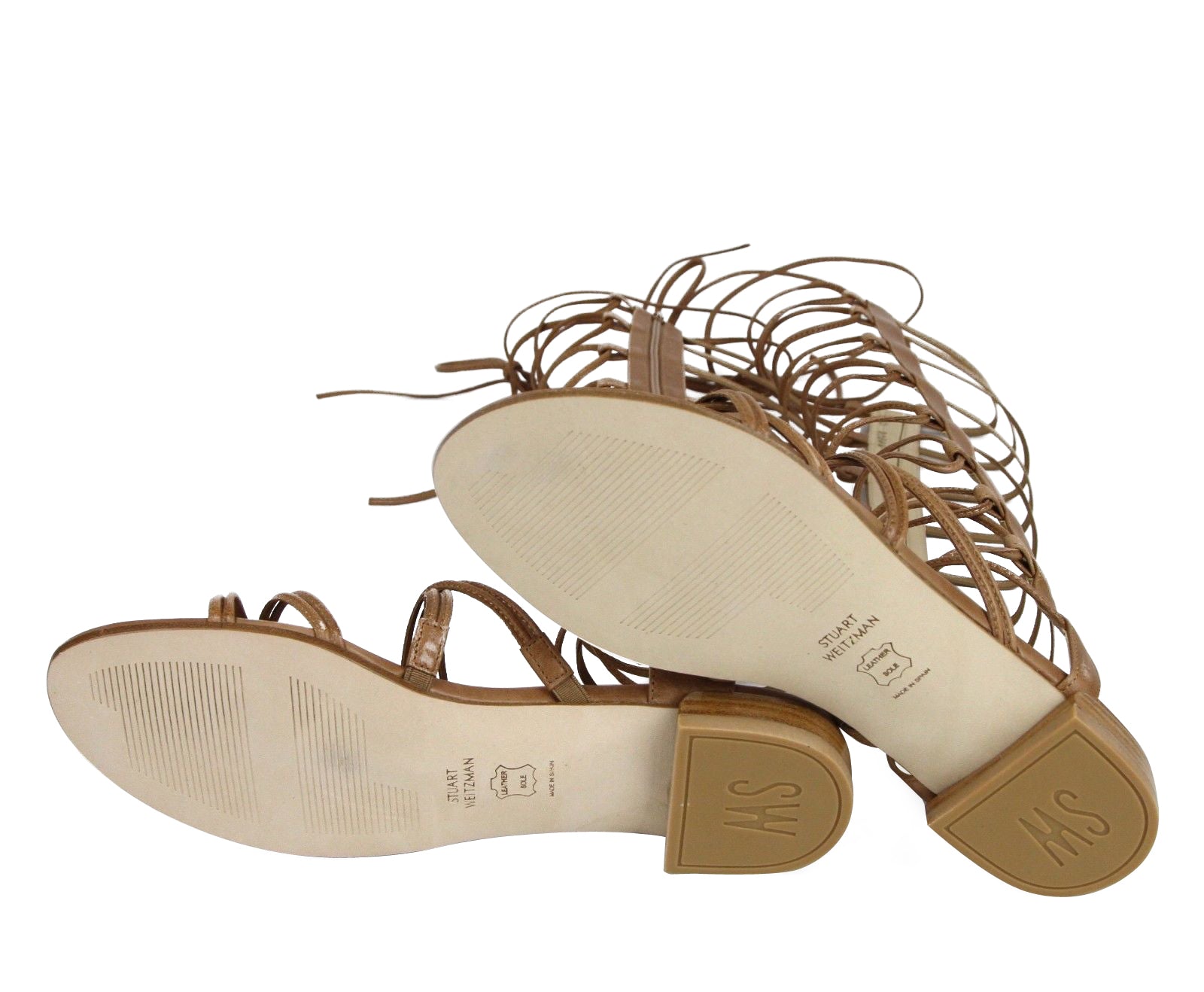 Stuart Weitzman Women's Brown Camel Nappa Leather Sparta Gladiator Boots