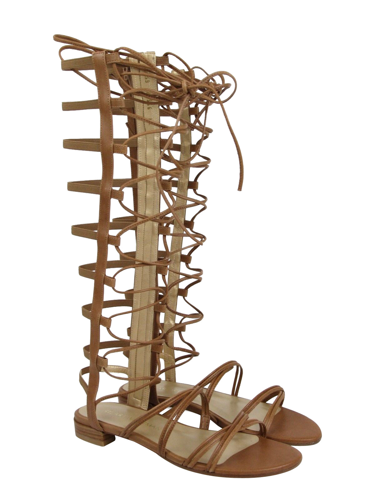 Stuart Weitzman Women's Brown Camel Nappa Leather Sparta Gladiator Boots