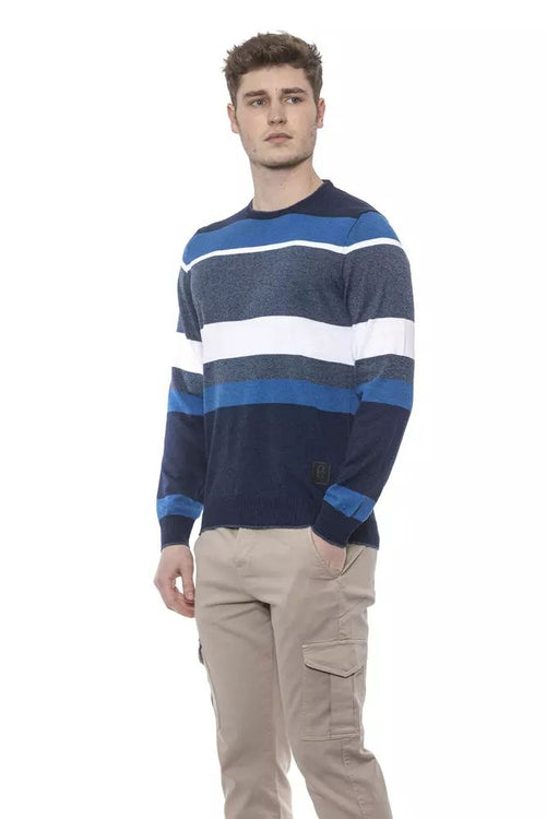 Conte of Florence Elegant Striped Crewneck Sweater in Men's Blue