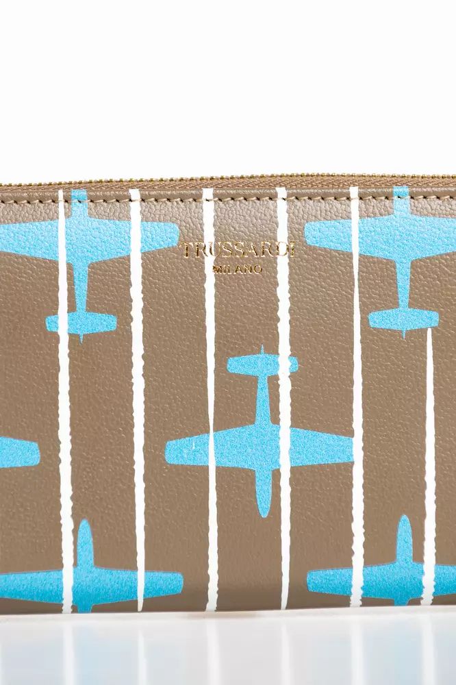 Trussardi Elegant Striped Zip Leather Women's Wallet