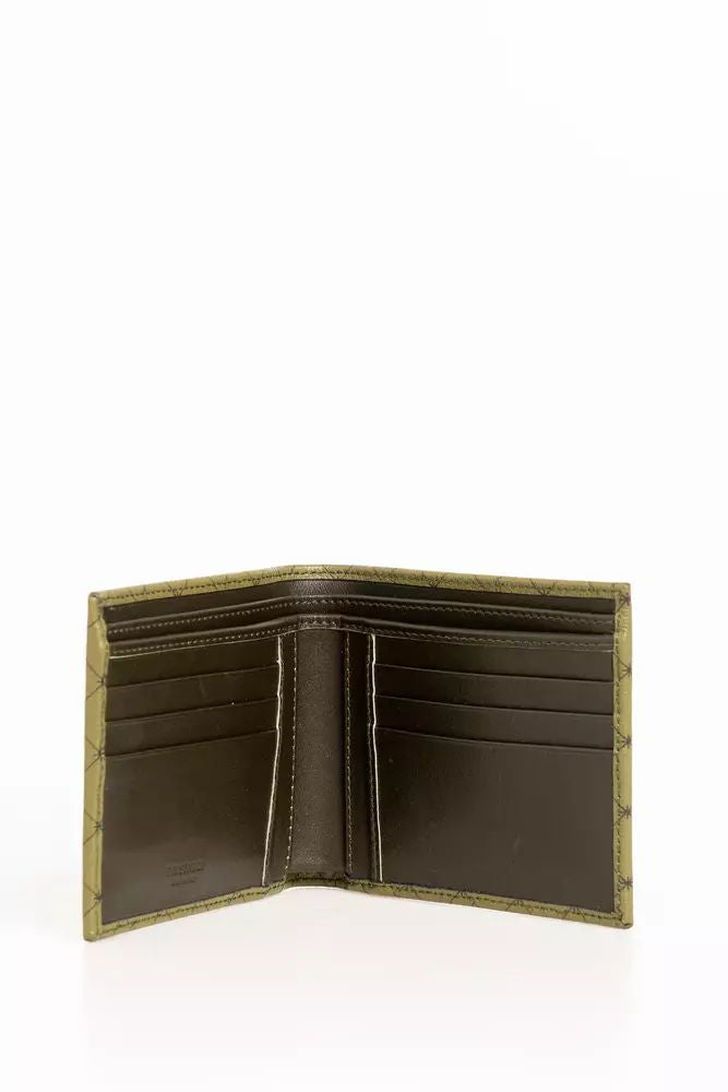 Trussardi Elegant Green Crespo Leather Monogram Men's Wallet