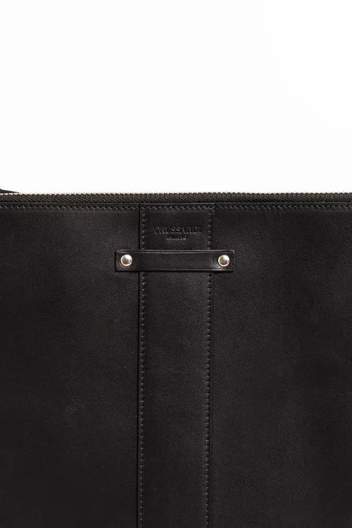 Trussardi Elegant Black Leather Pocket Clutch Men's Bag