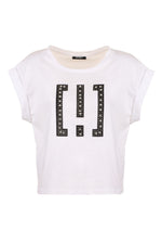 Imperfect Chic White Cotton Tee with Brass Women's Accents
