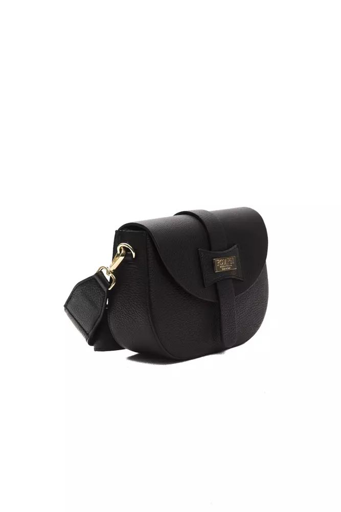 Pompei Donatella Elegant Black Leather Crossbody Women's Bag