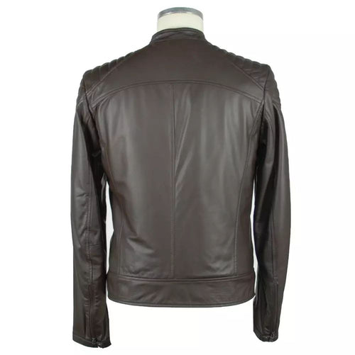 Emilio Romanelli Elegant Brown Leather Zip Men's Jacket