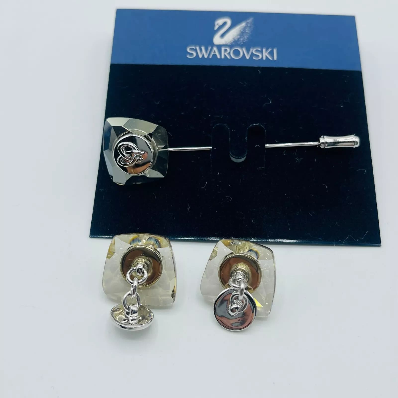 Swarovski Gray Crystal with Pendant Cuff Links