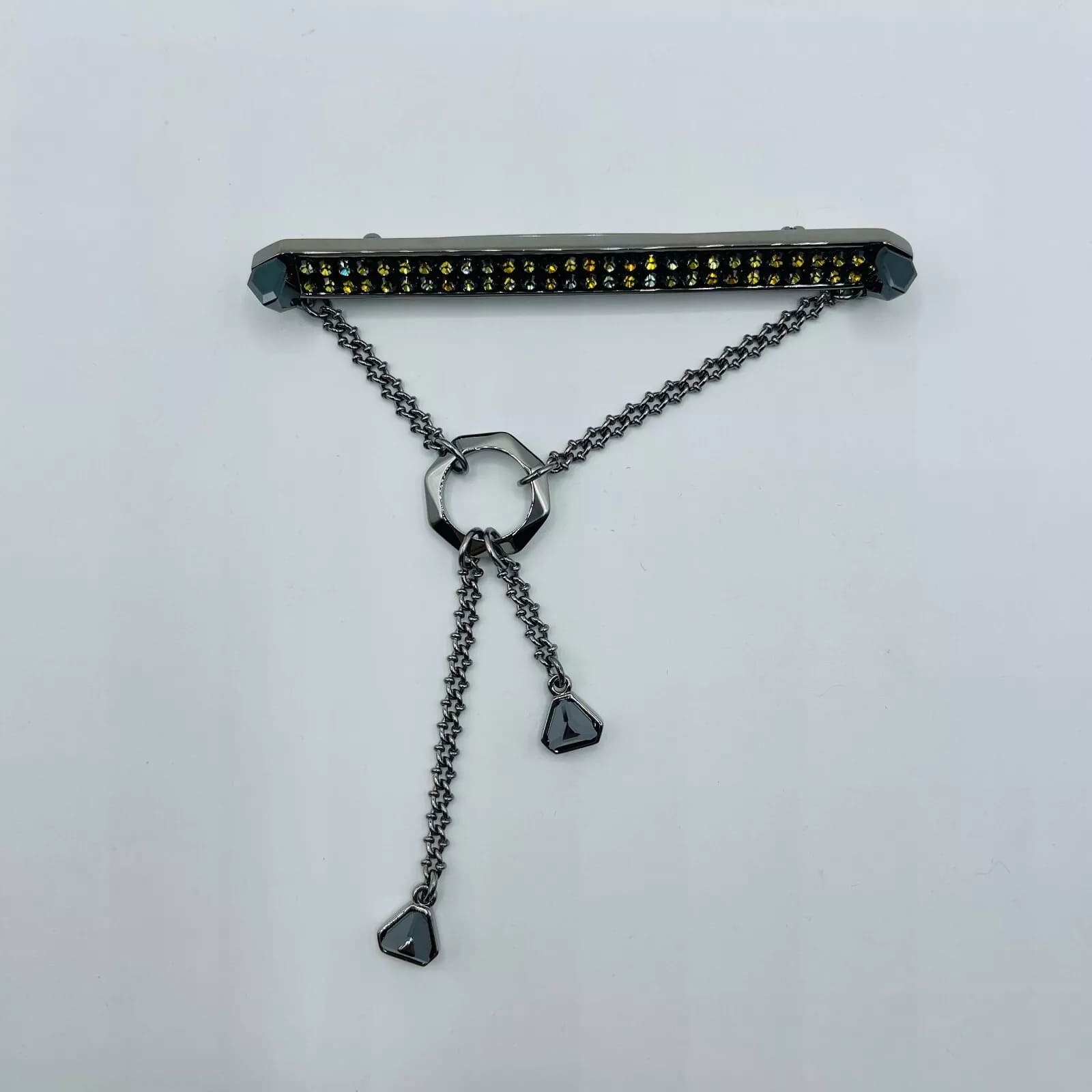 Swarovski Duel Jet Jewel Encrusted Black Bar Brooch Pin