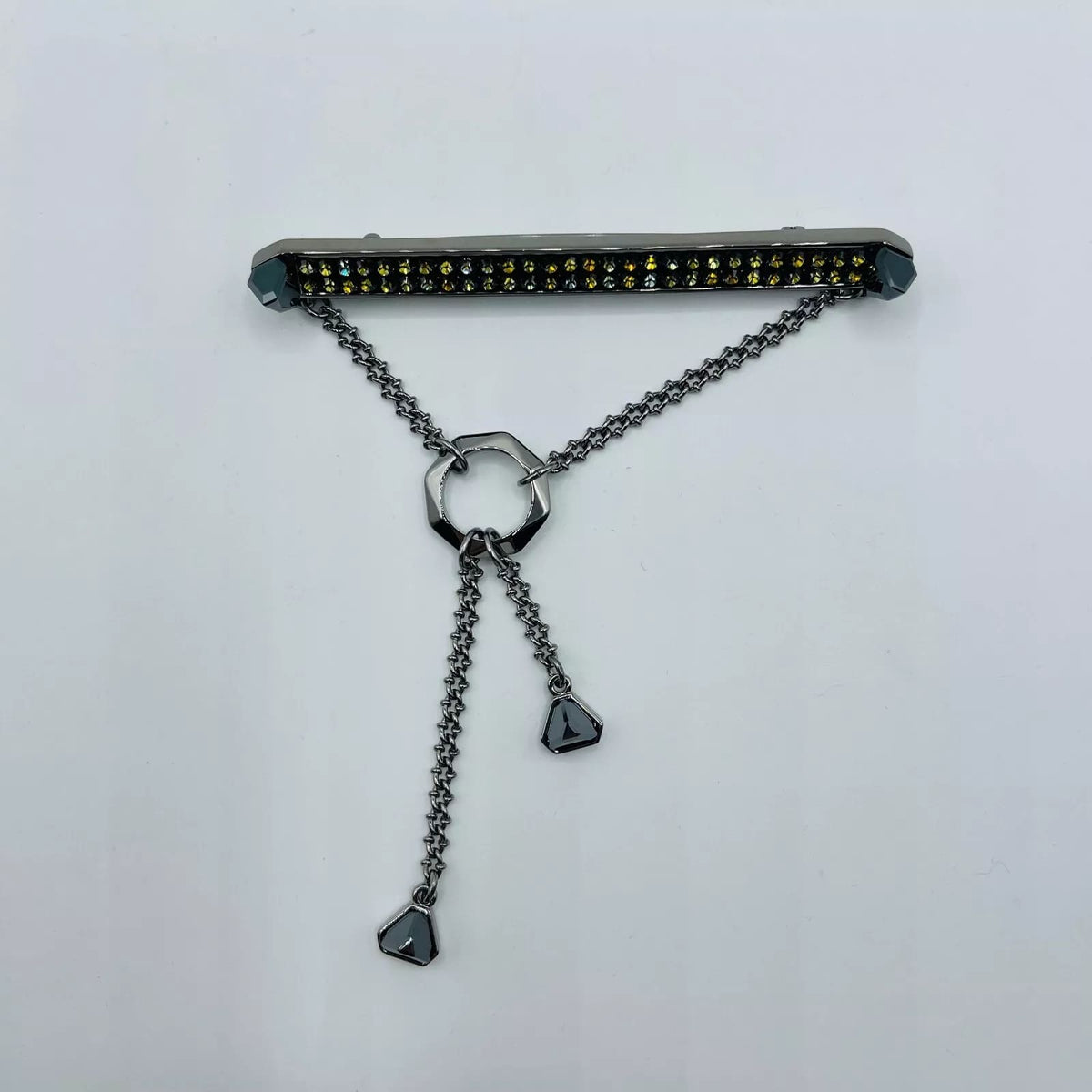 Swarovski Duel Jet Jewel Encrusted Black Bar Brooch Pin