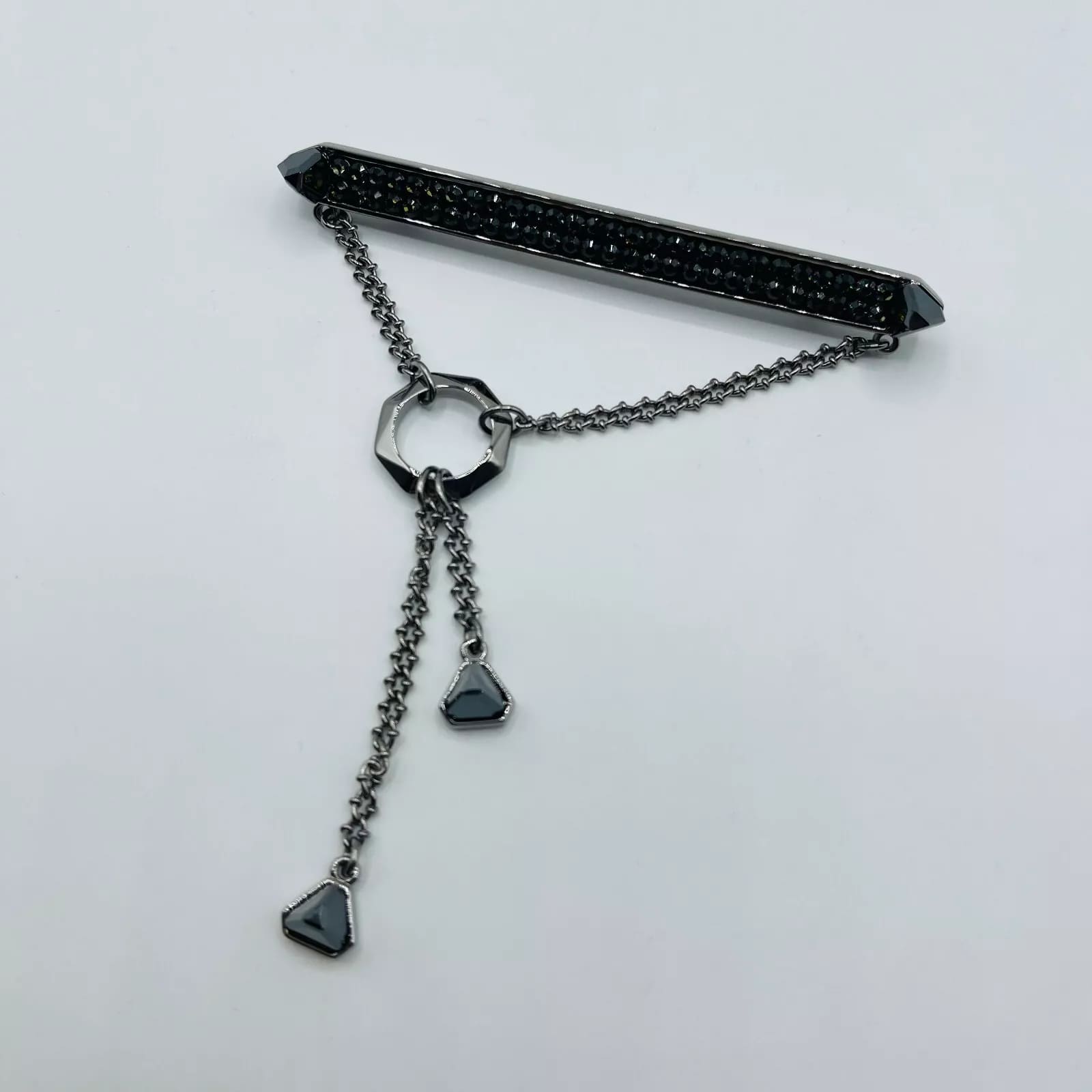 Swarovski Duel Jet Jewel Encrusted Black Bar Brooch Pin