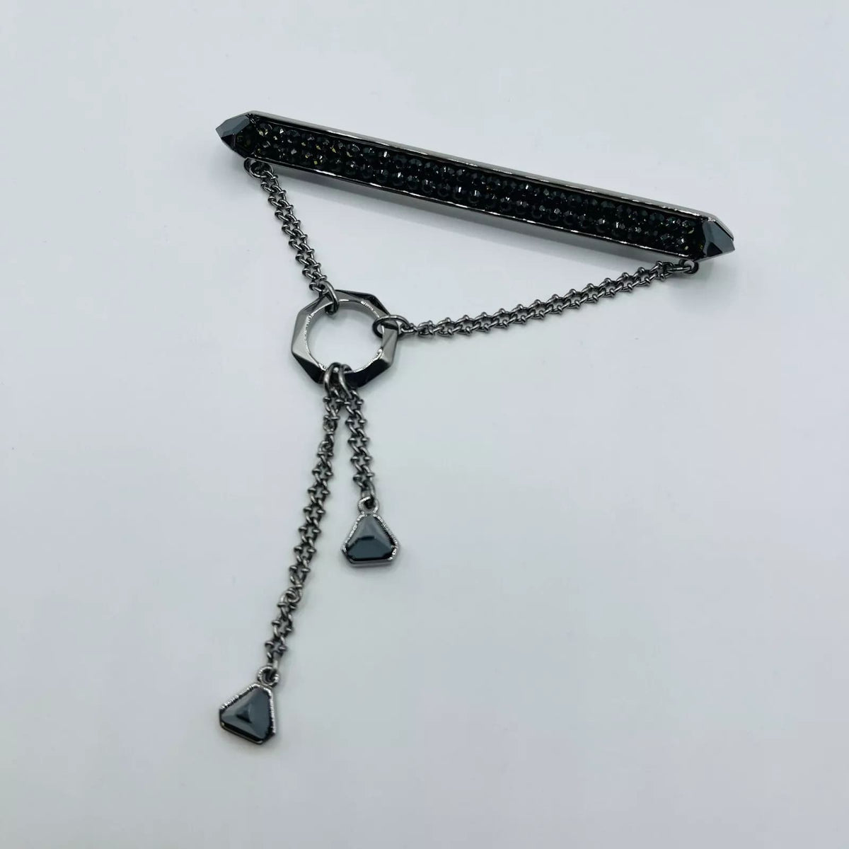 Swarovski Duel Jet Jewel Encrusted Black Bar Brooch Pin