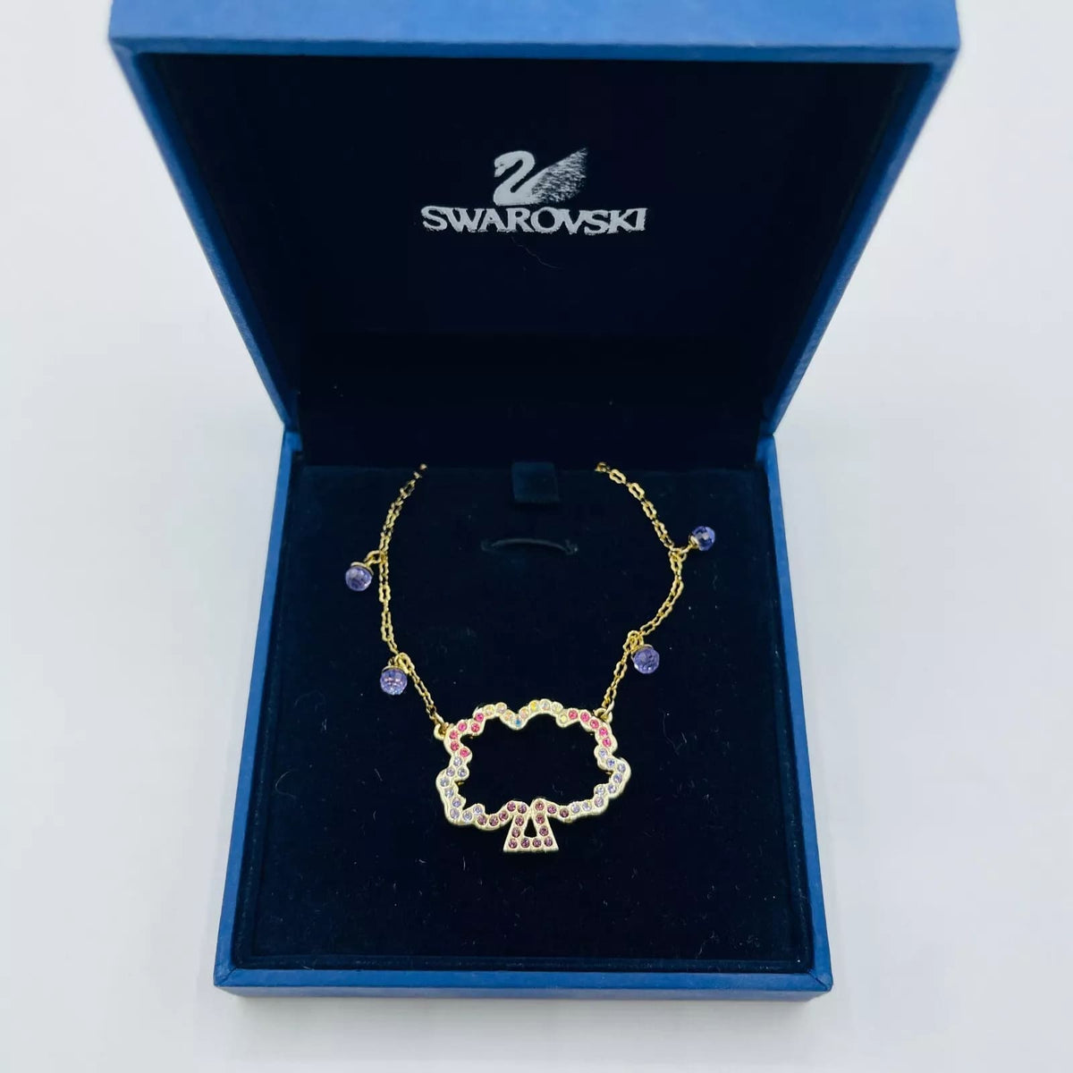 Swarovski Gold Jeweled Pink and White Tree Necklace with Chain