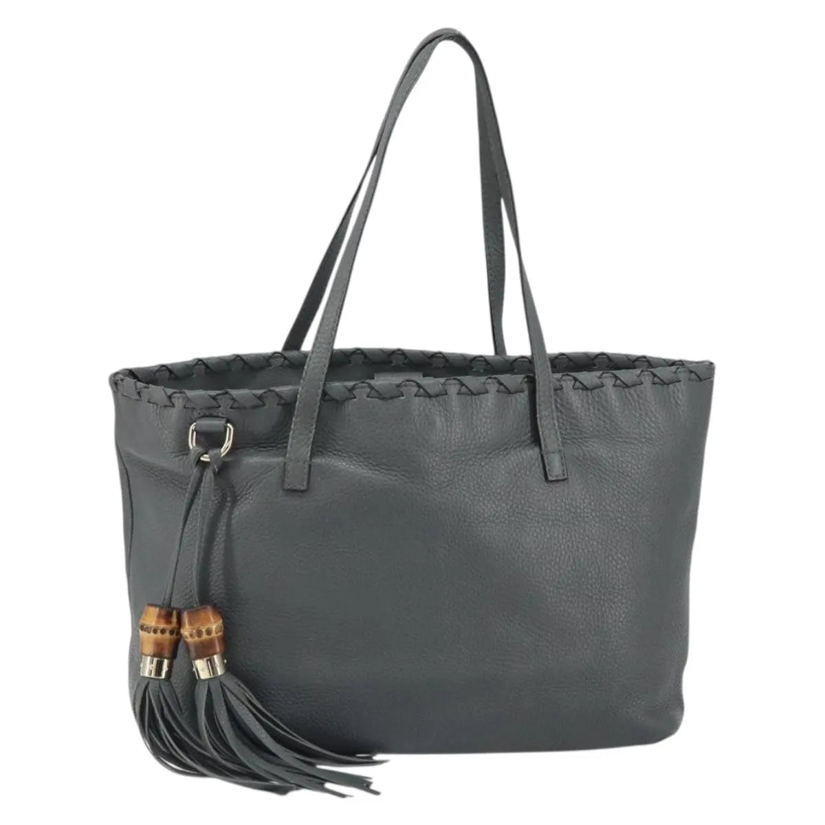 Gucci Bamboo Tassel Tote Leather Gray Leather Tote Bag Bag (Pre-Owned)