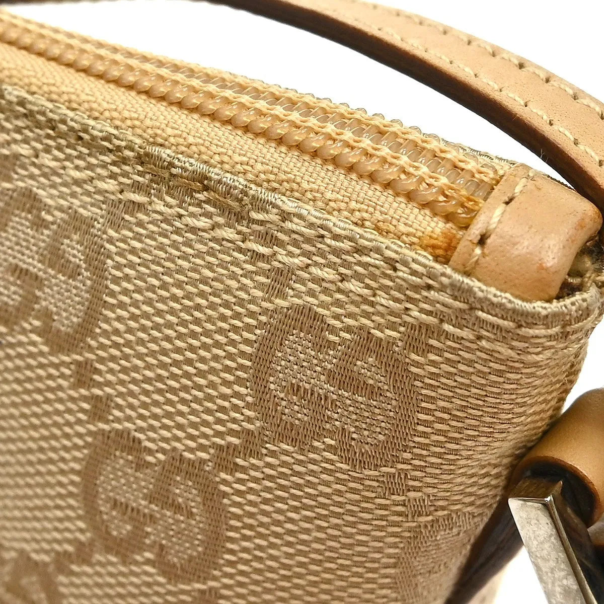 Gucci Web Boat Pochette Gg Canvas Beige Canvas Handbag (Pre-Owned)