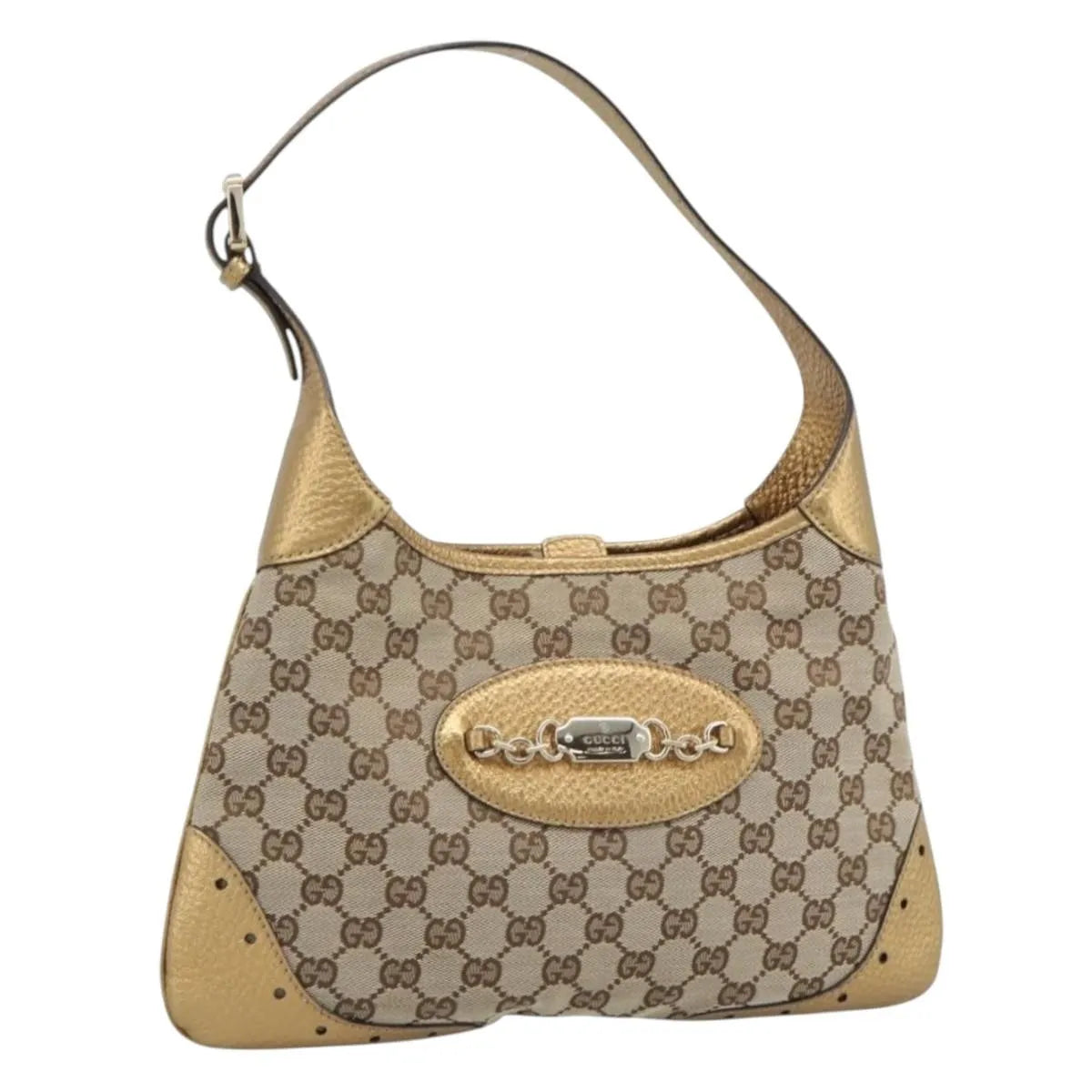 Gucci Vintage Jackie O Chain Hobo Gg Canvas And Leather Beige Canvas Handbag (Pre-Owned)