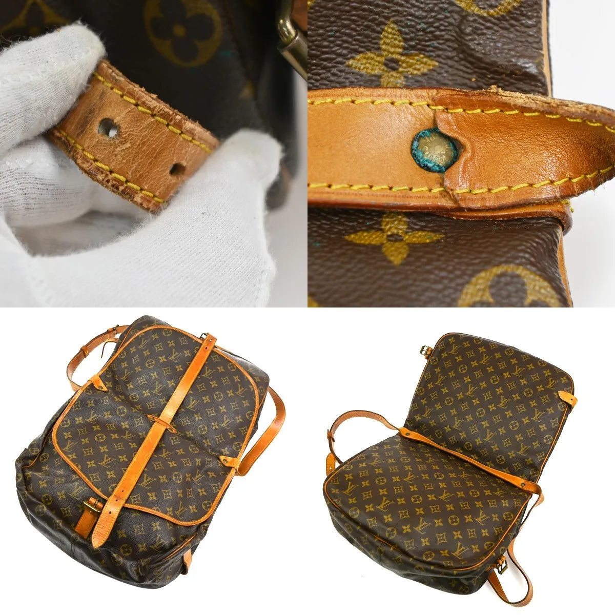 Louis Vuitton Saumur Monogram Canvas Brown Leather Shoulder Bag Bag (Pre-Owned)