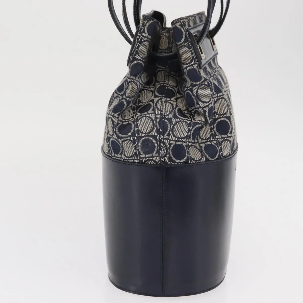 Salvatore Ferragamo Gancini Canvas And Leather Navy Canvas Shoulder Bag Bag (Pre-Owned)