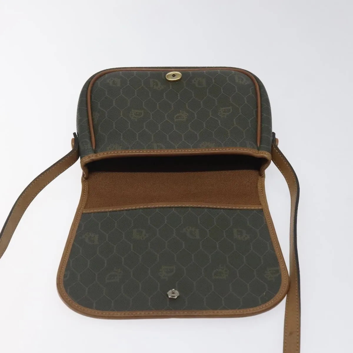 Christian Dior Vintage Honeycomb Flap Coated Canvas Khaki Canvas Shoulder Bag Bag (Pre-Owned)