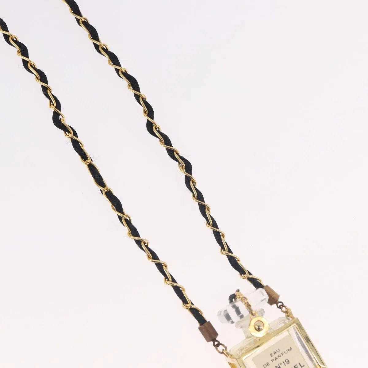 Chanel Cc Perfume Bottle Pendant Chain Long Metal With Leather, Crystals And Faux Pearl Gold Metal Necklace Jewelry (Pre-Owned)