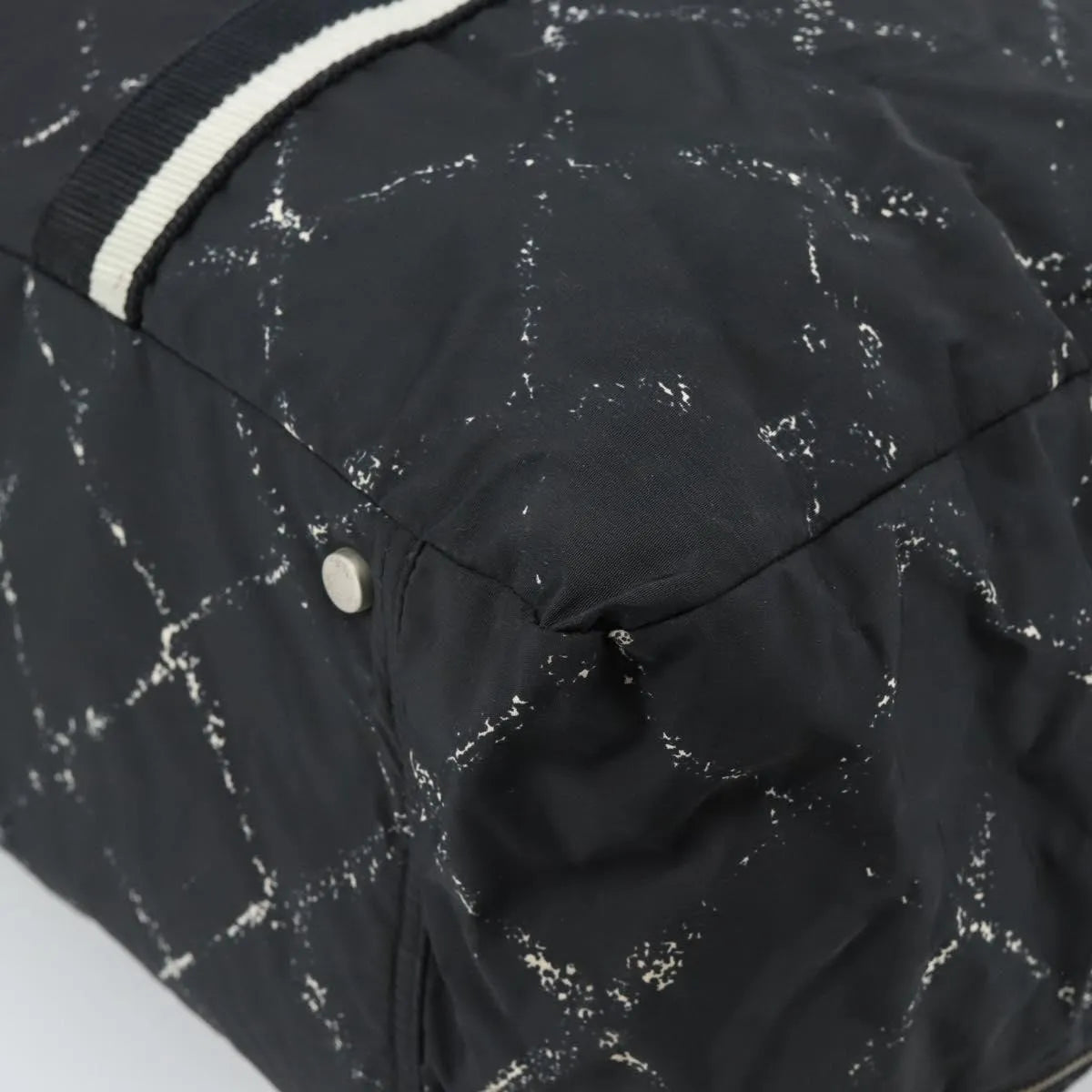 Chanel Travel Line Boston Printed Nylon Black Nylon Handbag (Pre-Owned)
