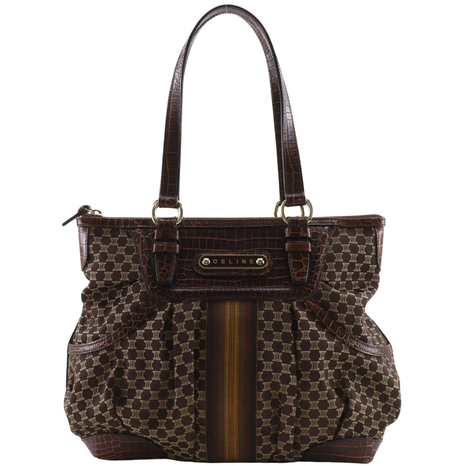 Celine Macadam Macadam With Leather Brown Leather Tote Bag Bag (Pre-Owned)