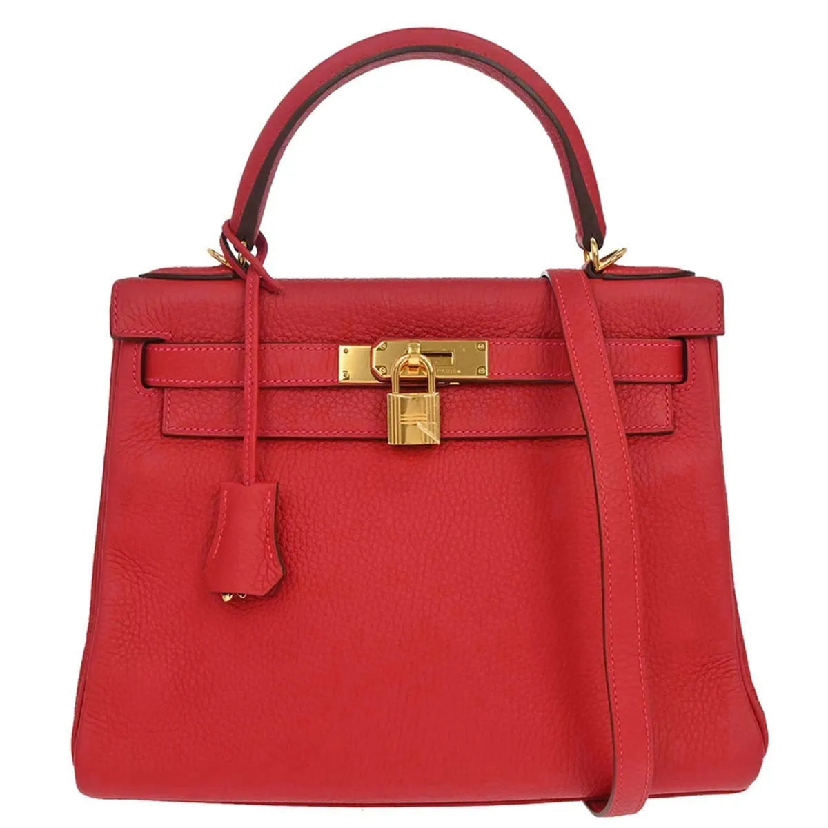 Hermes Kelly Retourne Clémence Taurillon Red Calfskin Handbag (Pre-Owned)
