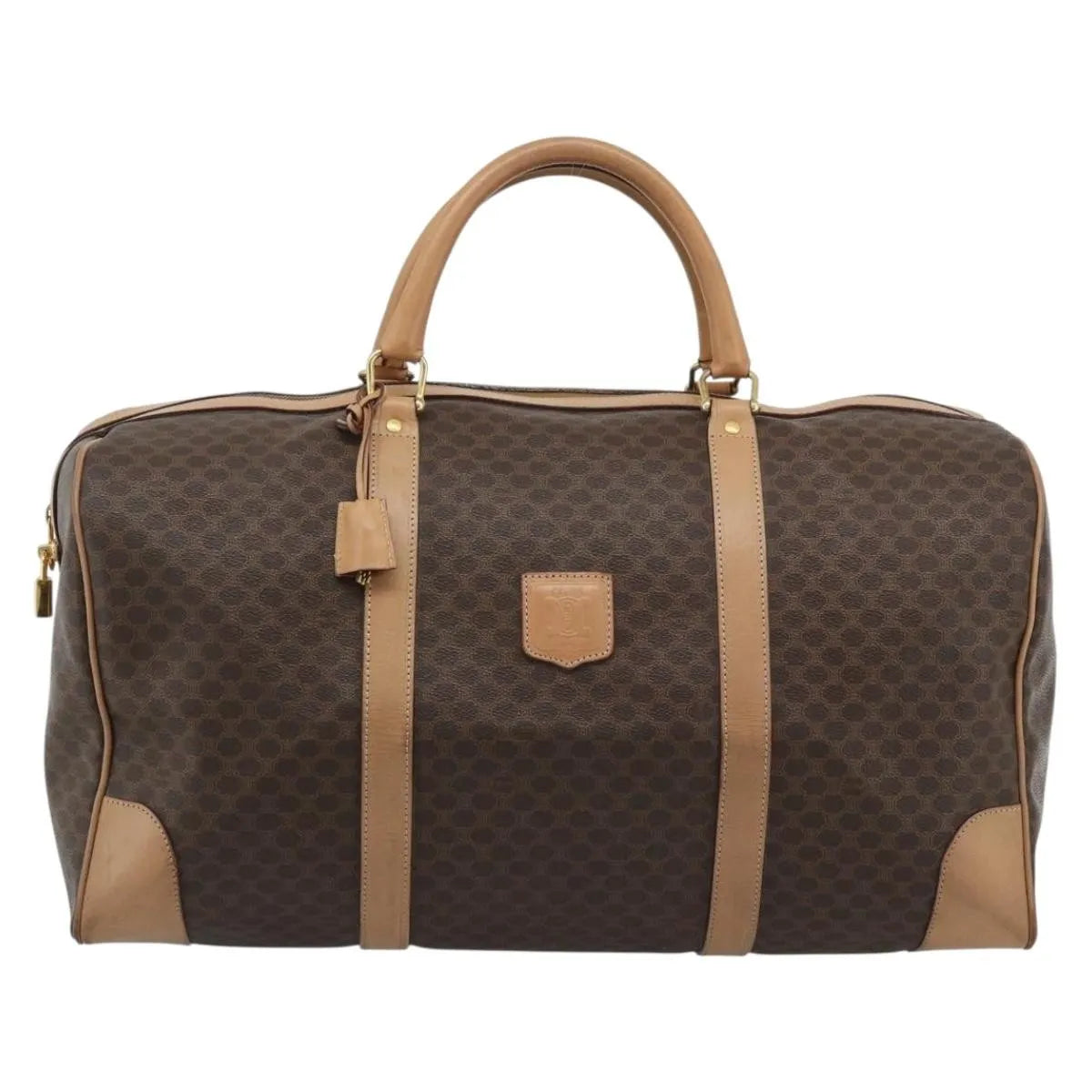 Celine Vintage Duffle Canvas And Leather Brown Canvas Travel Bag Bag (Pre-Owned)