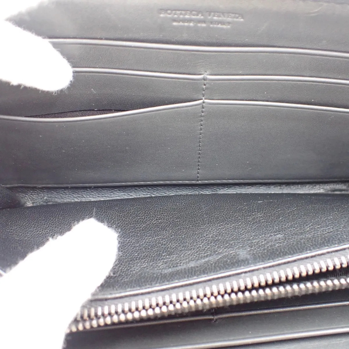 Bottega Veneta Intrecciato Long Zip Leather Black Leather Wallets Accessory (Pre-Owned)