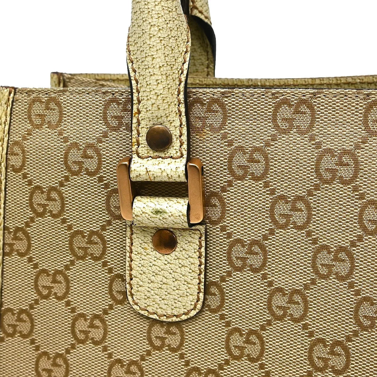 Gucci Miss Gg Tote Gg Canvas With Leather Beige Canvas Handbag (Pre-Owned)