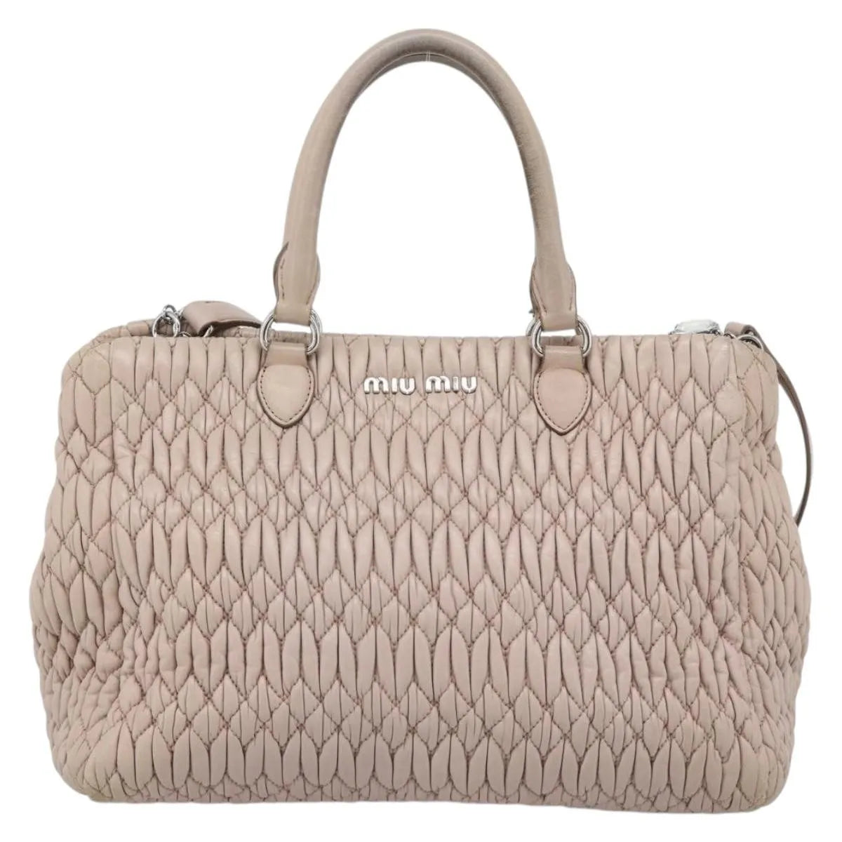 Miu Miu Crystal Tote Matelasse Leather Pink Leather Shoulder Bag Bag (Pre-Owned)