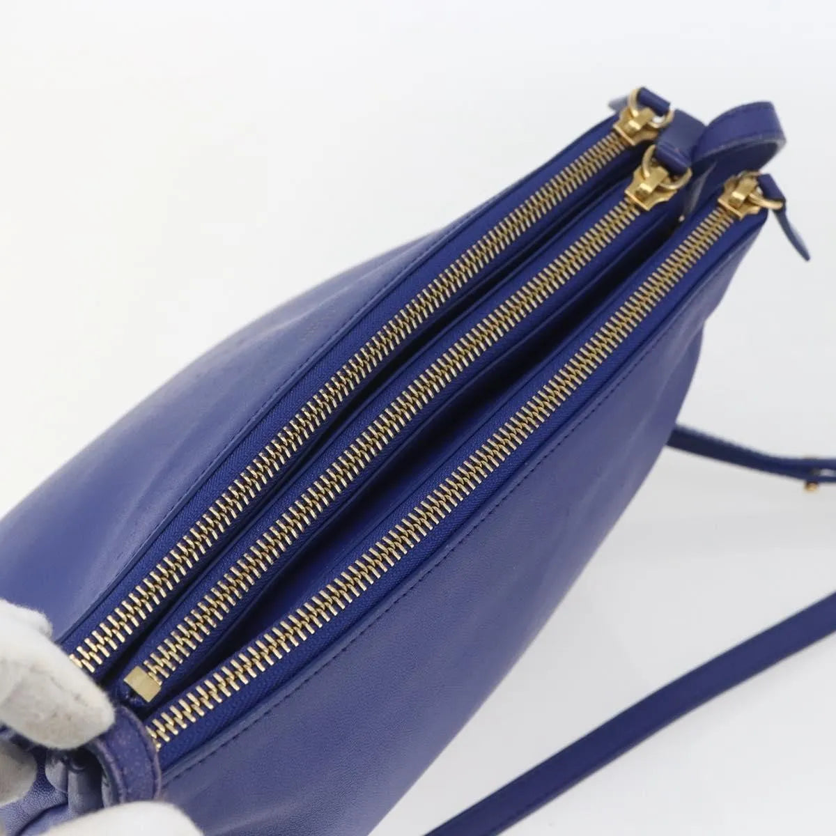 Celine Trio Leather Blue Leather Shoulder Bag Bag (Pre-Owned)