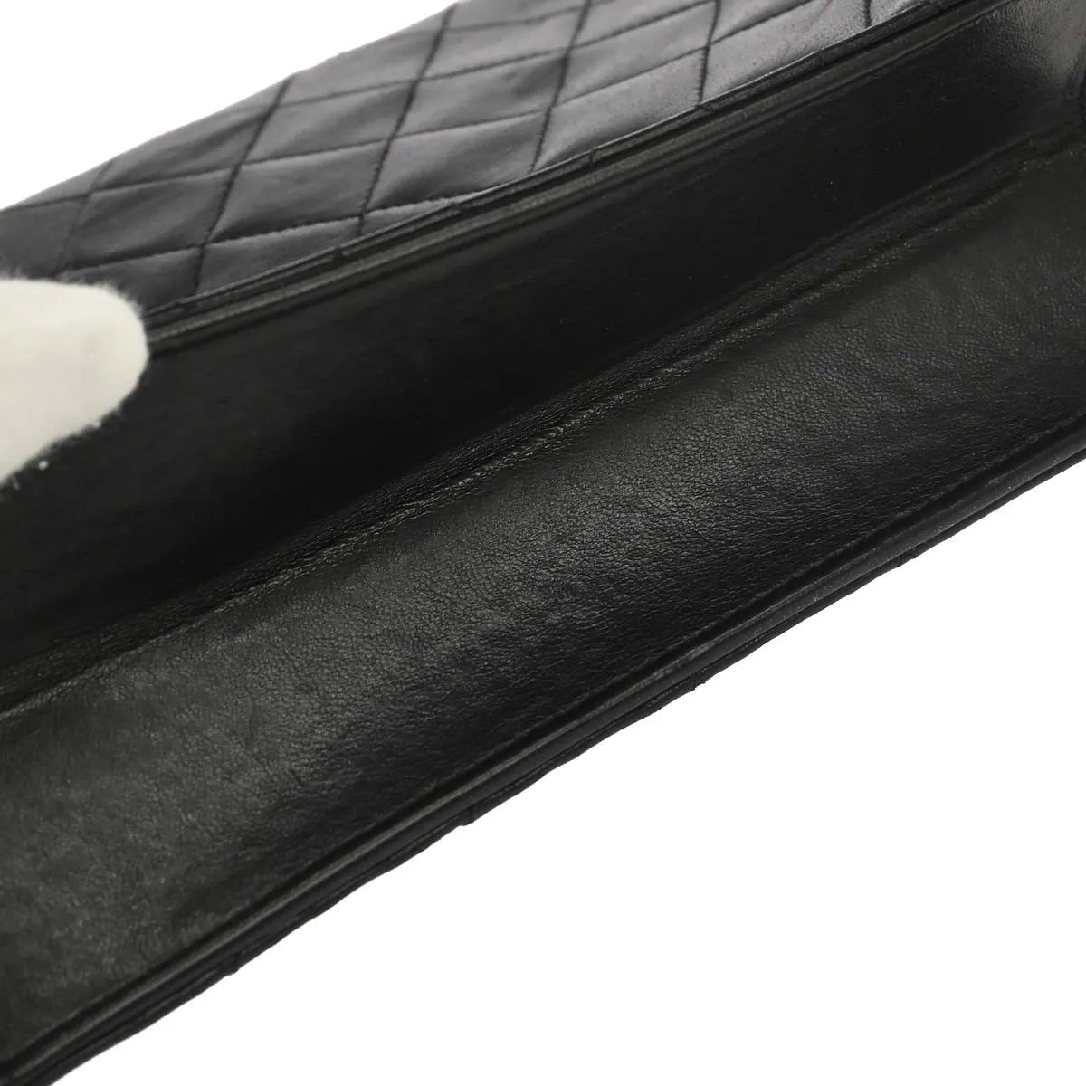 Chanel Vintage Classic Flap Quilted Lambskin Black Leather Shoulder Bag Bag (Pre-Owned)