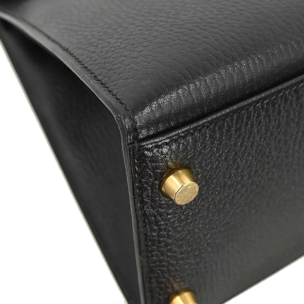 Hermes Kelly Handbag Black Ardennes With Gold Hardware Black Leather Handbag (Pre-Owned)