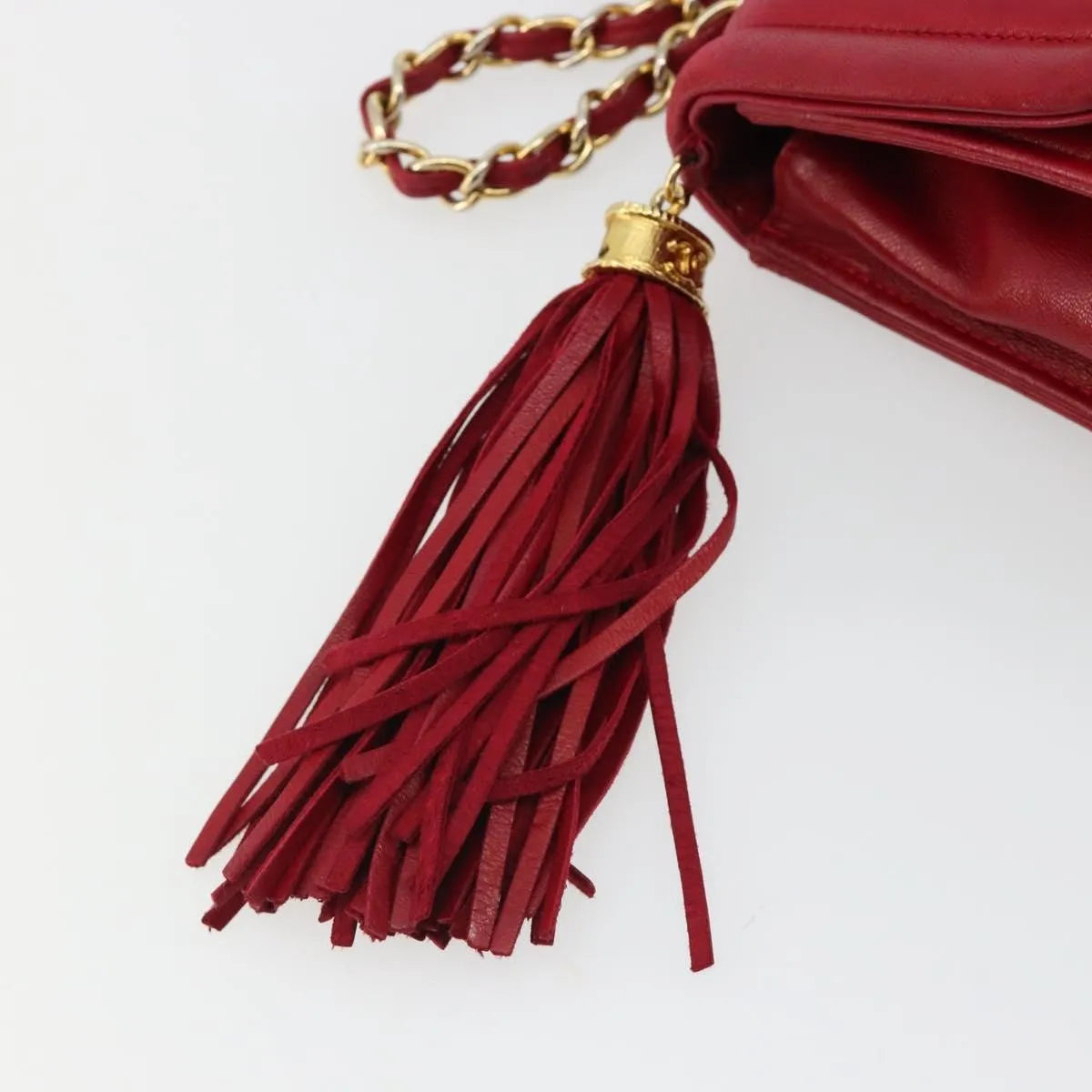 Chanel Vintage Tassel Flap Quilted Lambskin Red Leather Shoulder Bag Bag (Pre-Owned)