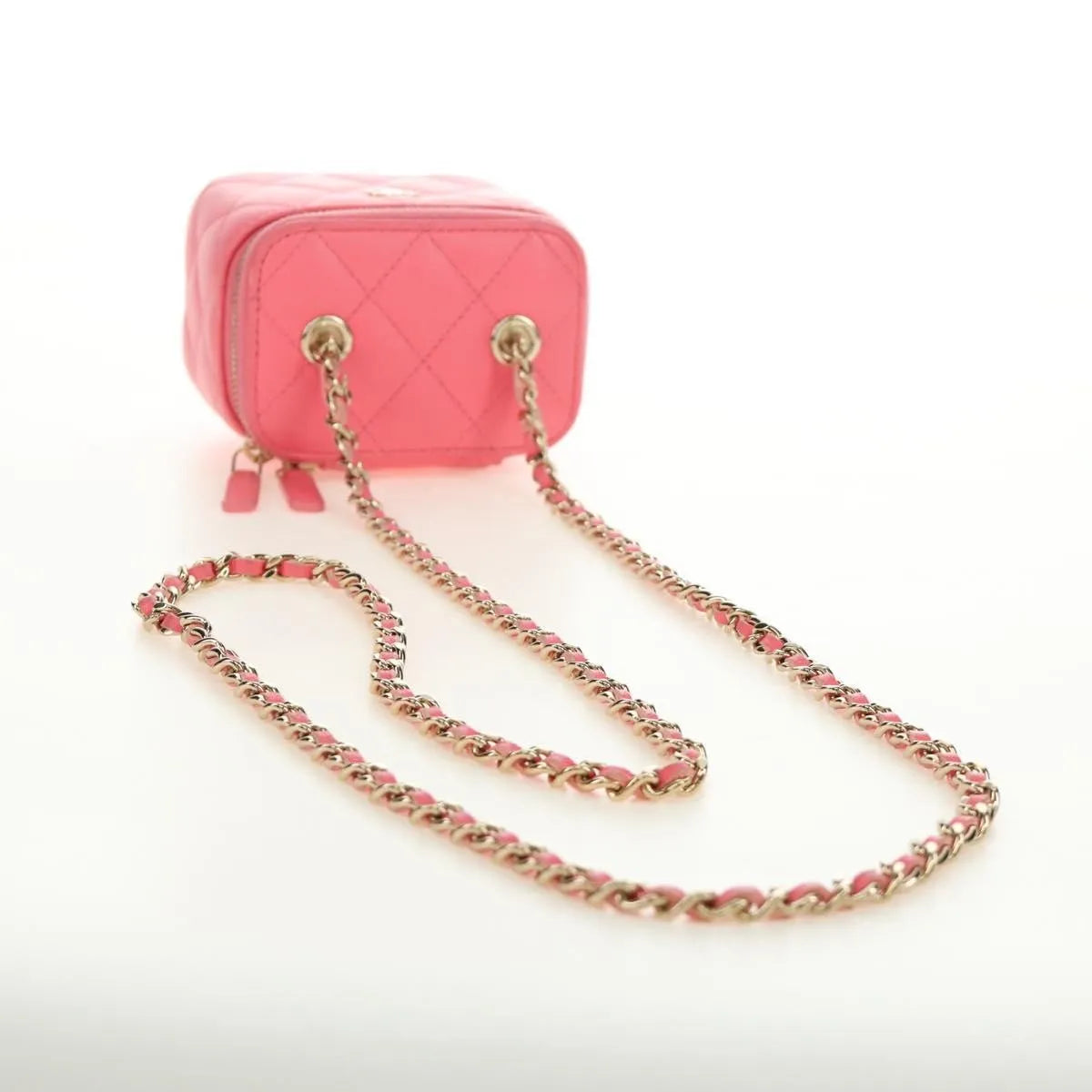 Chanel Classic Vanity Case With Chain Quilted Lambskin Pink Leather Handbag (Pre-Owned)