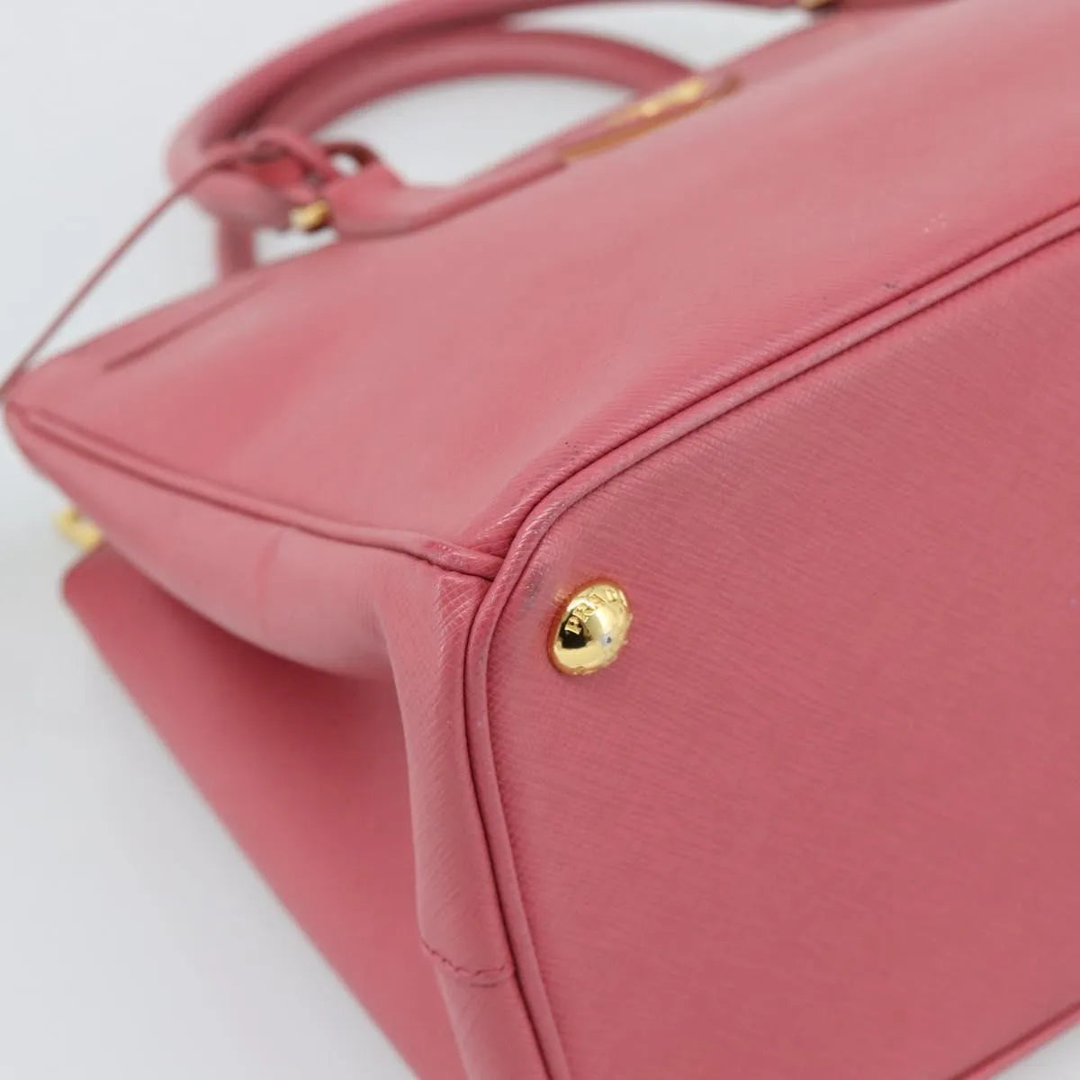 Prada Galleria Double Zip Tote Saffiano Leather Pink Leather Handbag (Pre-Owned)