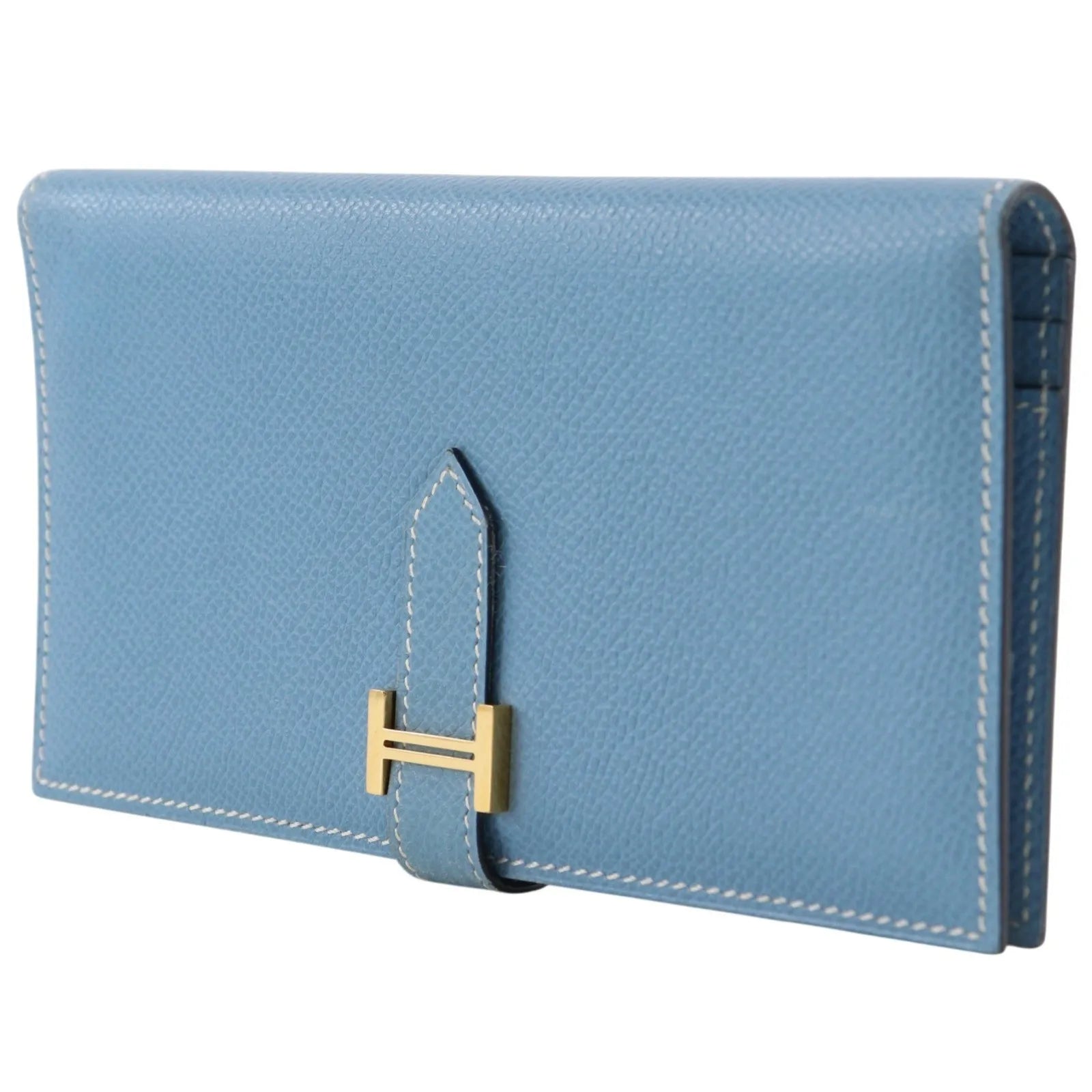 Hermes Bearn Epsom Blue Leather Wallets Accessory (Pre-Owned)