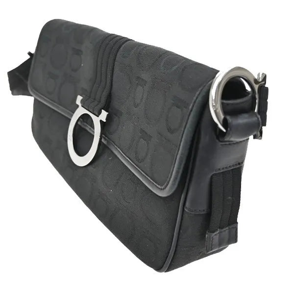 Salvatore Ferragamo Gancini Canvas Black Canvas Shoulder Bag Bag (Pre-Owned)