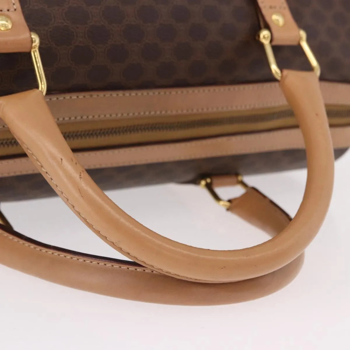 Celine Vintage Macadam Boston Canvas And Leather Brown Pvc Handbag (Pre-Owned)