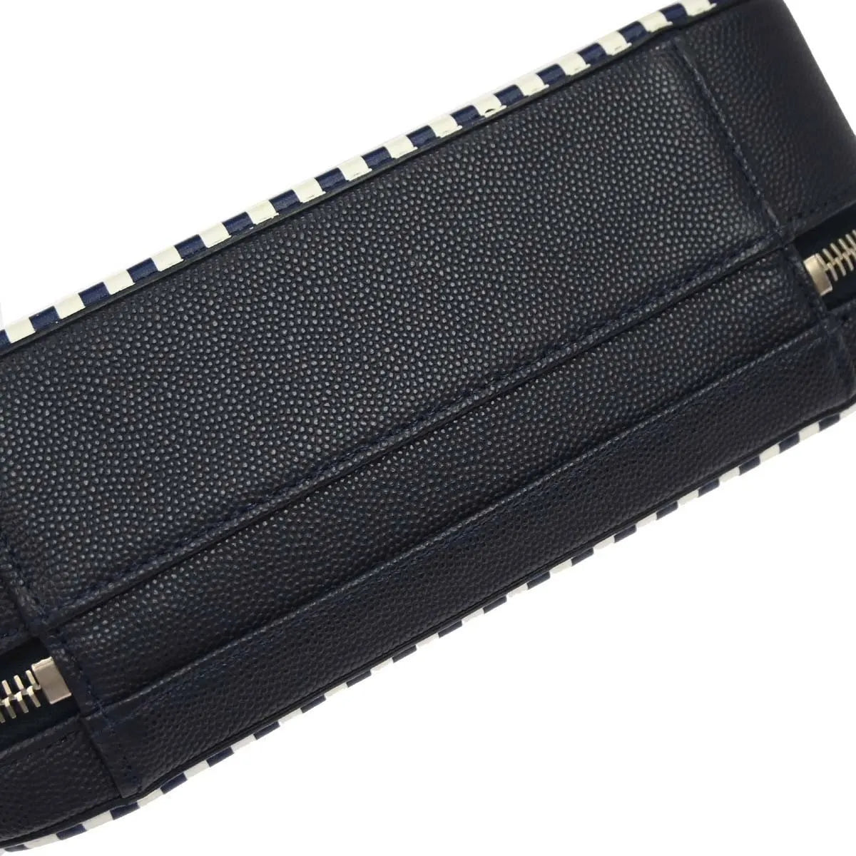 Chanel Filigree Vanity Case Quilted Caviar With Striped Leather Navy Leather Clutche & Pouche Bag (Pre-Owned)