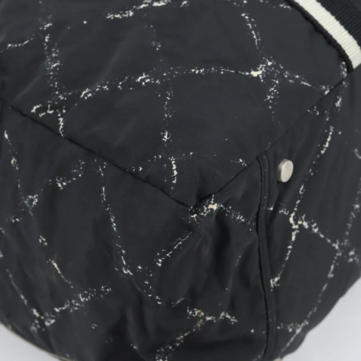 Chanel Travel Line Boston Printed Nylon Black Nylon Handbag (Pre-Owned)