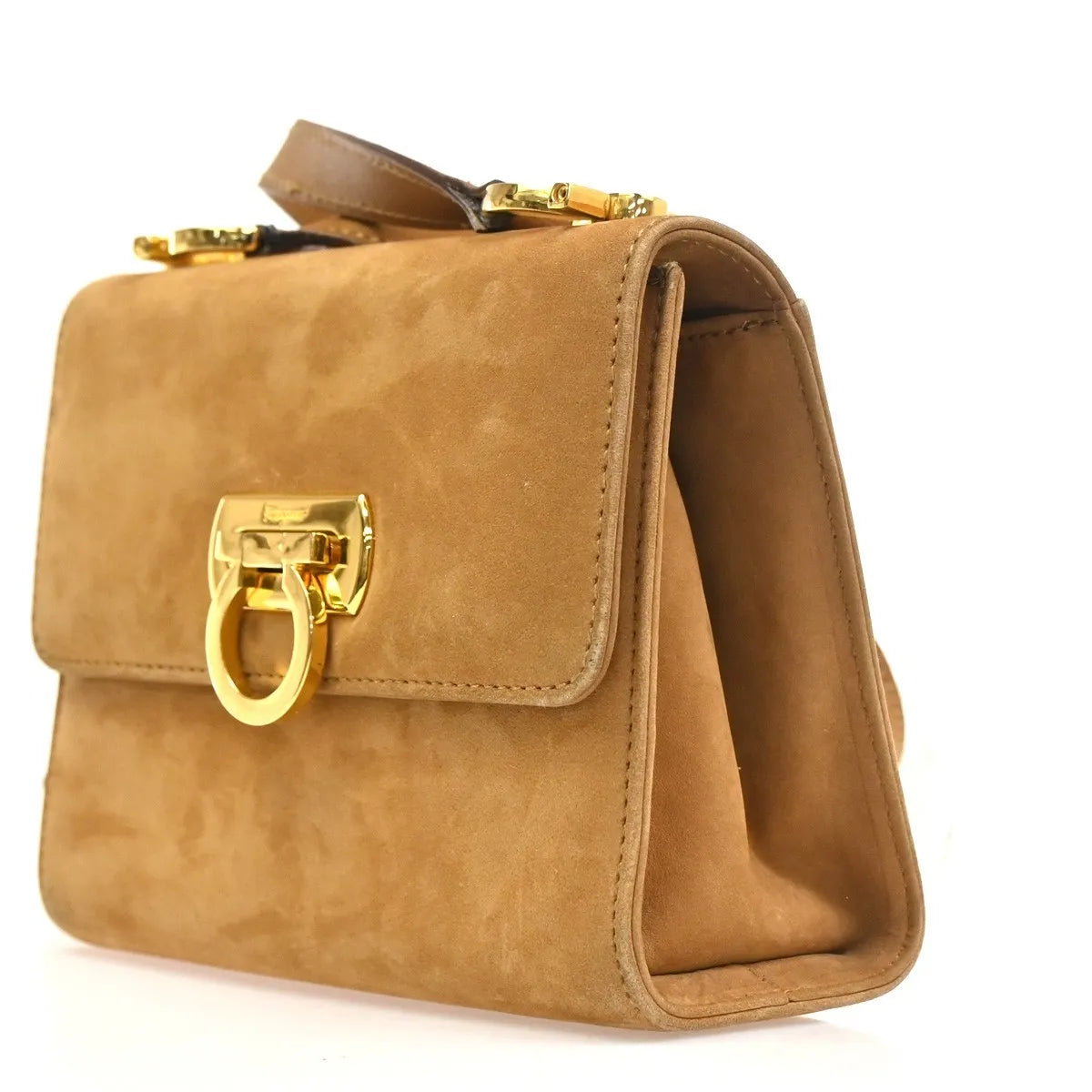 Salvatore Ferragamo Gancini Suede Brown Suede Shoulder Bag Bag (Pre-Owned)