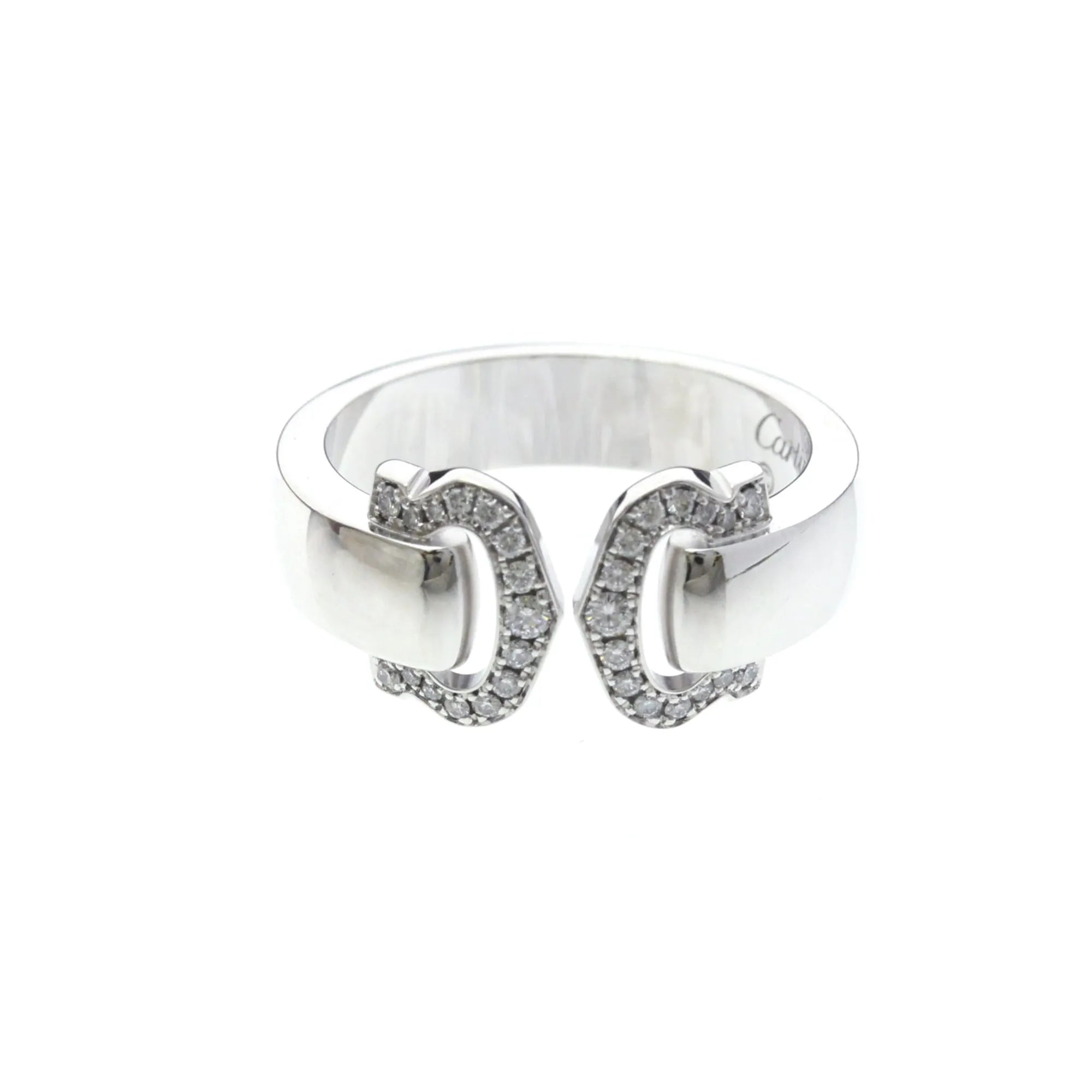 Cartier Vintage C De Cartier 18K White Gold With Diamonds Silver White_Gold Ring Jewelry (Pre-Owned)