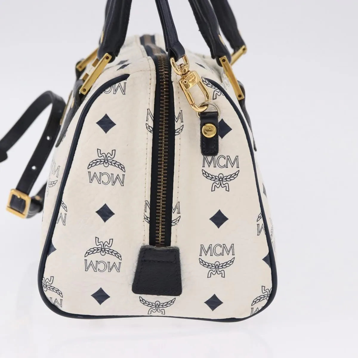 MCM Visetos Logogramme Leather White Leather Handbag (Pre-Owned)