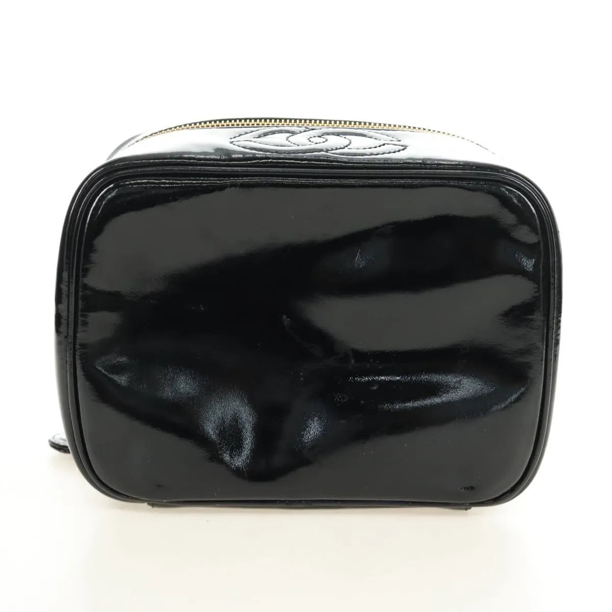Chanel Vintage Timeless Cosmetic Case Patent Black Patent_Leather Handbag (Pre-Owned)