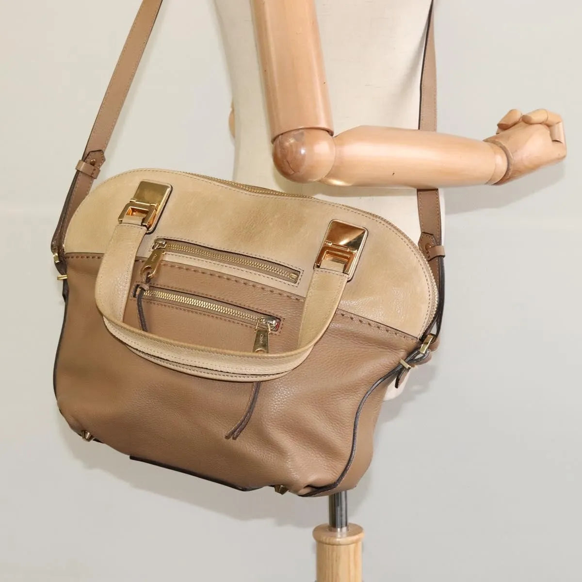 Chloe Angie Tote Leather Brown Leather Tote Bag Bag (Pre-Owned)