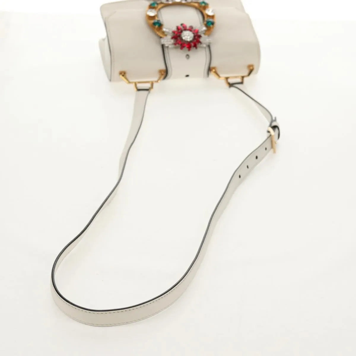Miu Miu Madras Crystal Buckle Leather White Leather Shoulder Bag Bag (Pre-Owned)
