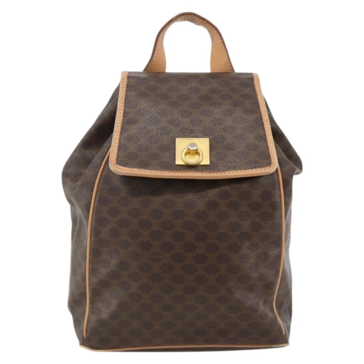 Celine Vintage Drawstring Flap Macadam Coated Canvas Brown Canvas Backpack Bag (Pre-Owned)